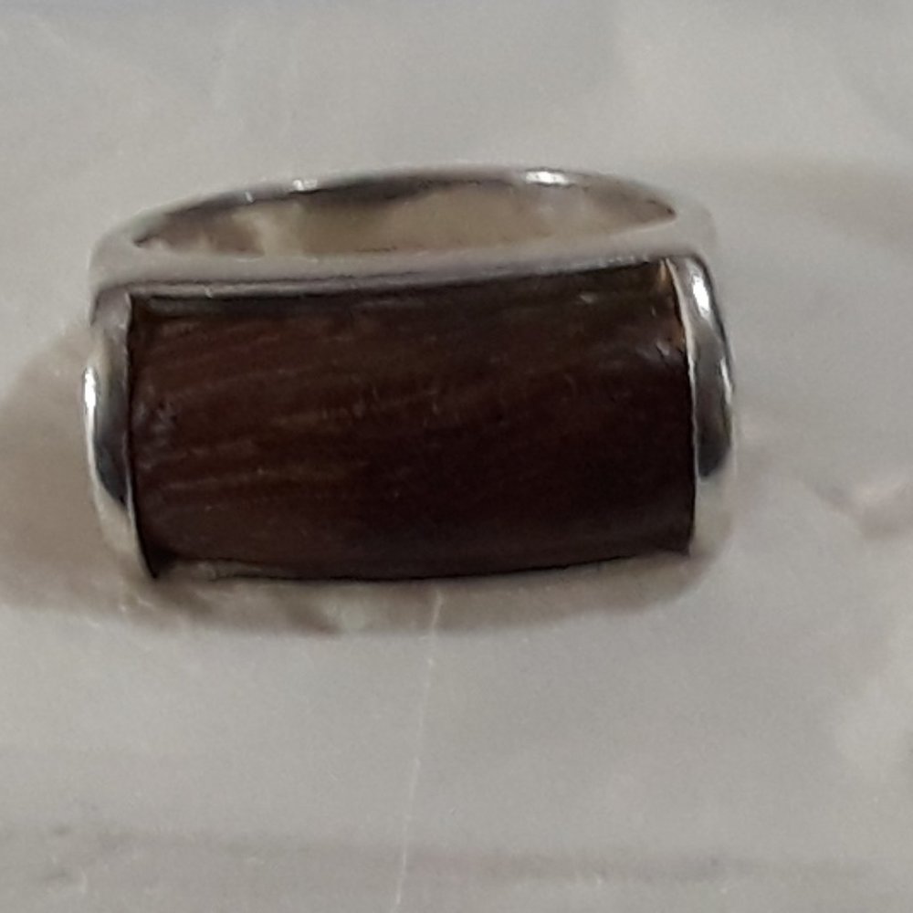 Vintage 925 Ring Gallery Petrified Wood Rectangle Domed Size 8